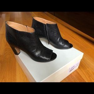Maison Margiela snake skin print peep toe booties